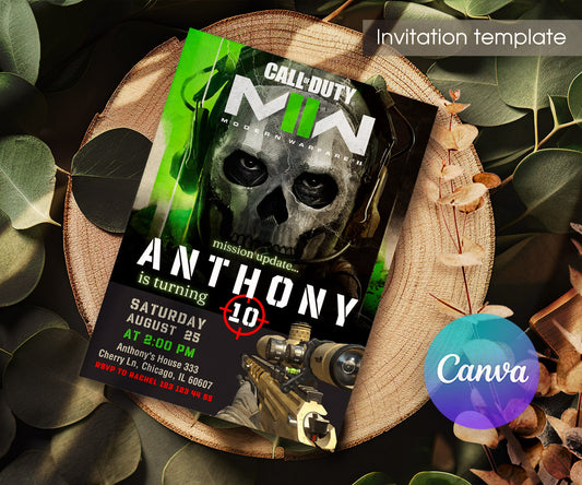 Call of Duty Gamer customizable invitation template | Share or Print | boy | ZA102