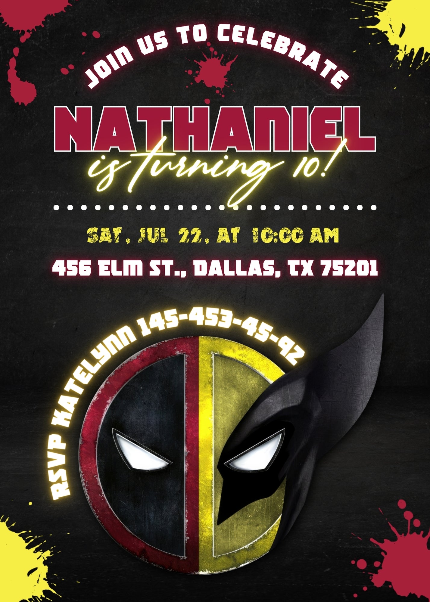 Deadpool Wolverine Marvel customizable invitation template | Share or Print | boy | DK198