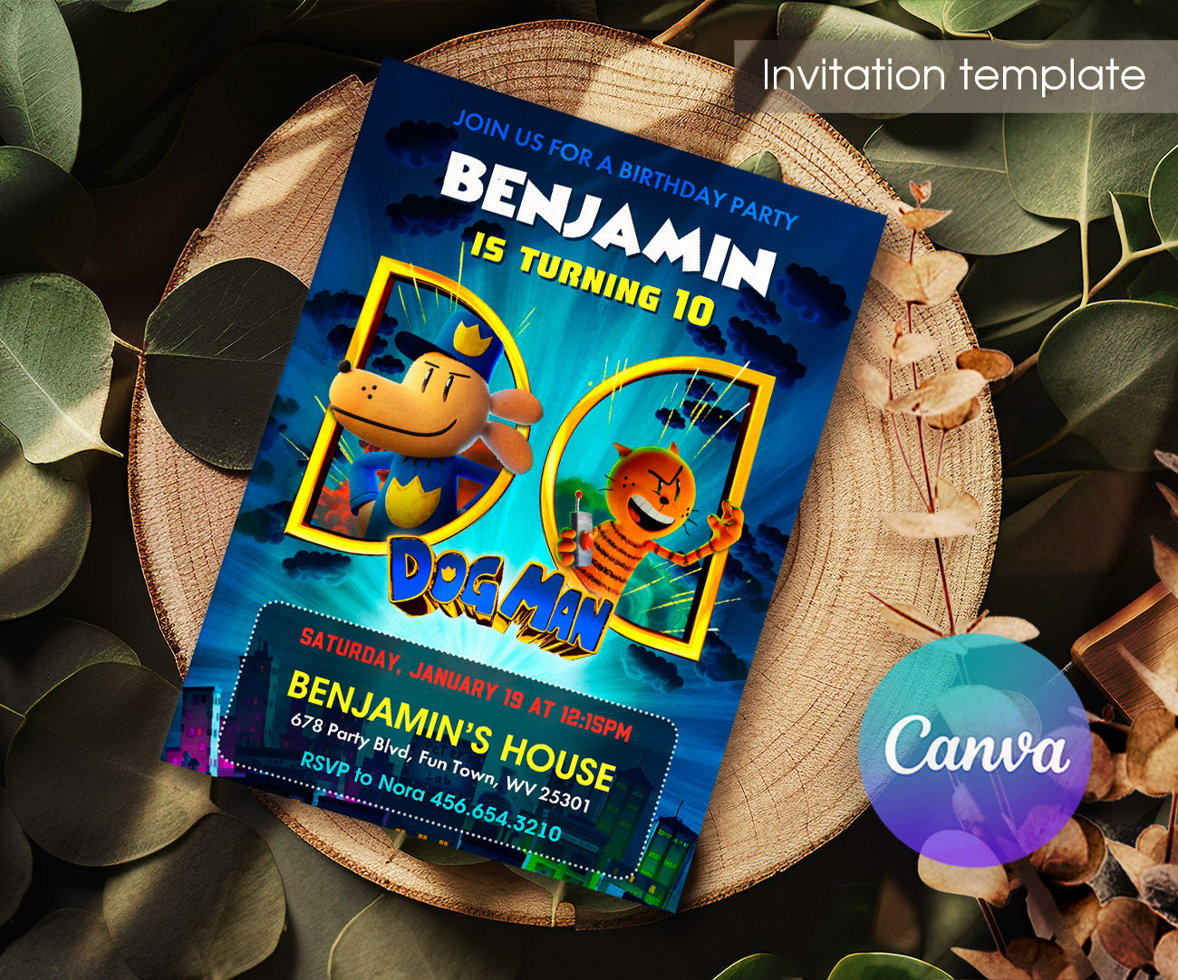 Dog Man Movie customizable invitation template | Share or Print | CM131