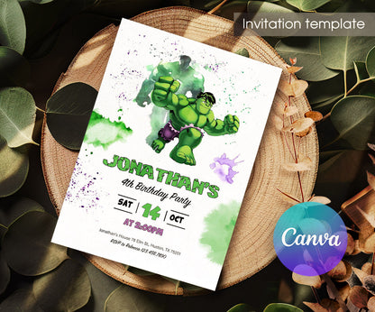 Hulk The Avengers Marvel Superhero customizable invitation template | Share or Print | boy | FC479