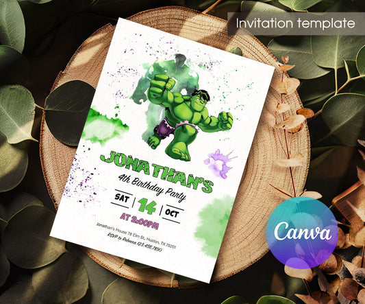 Hulk The Avengers Marvel Superhero customizable invitation template | Share or Print | boy | FC479