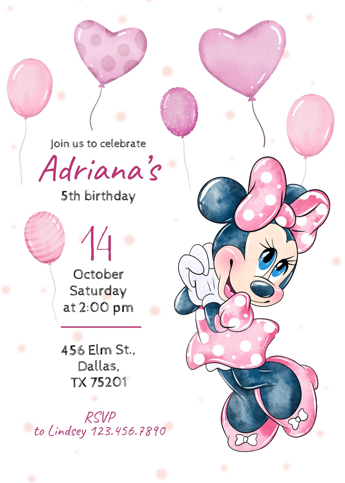 Minnie Mouse Disney Mickey customizable invitation template | Share or Print | girl | AE180