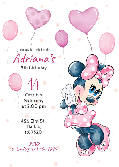 Minnie Mouse Disney Mickey customizable invitation template | Share or Print | girl | AE180