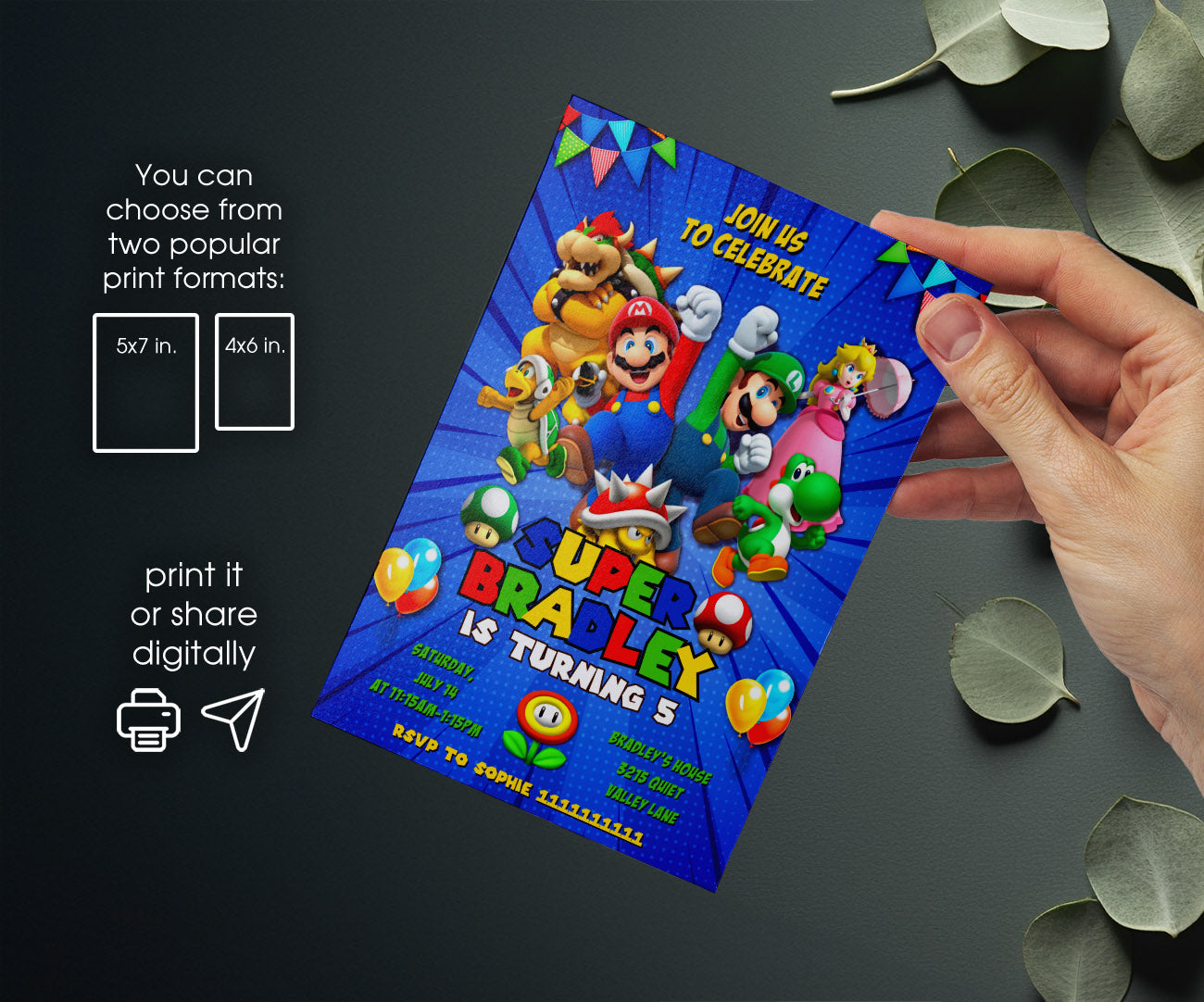 Super Mario Bros customizable invitation template | Share or Print | JN948