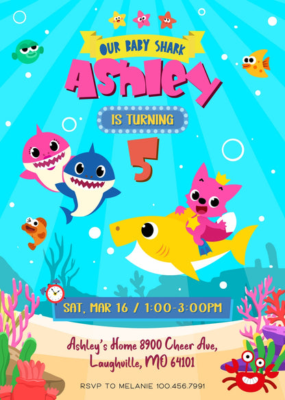 Baby Shark customizable invitation template | Share or Print | II429