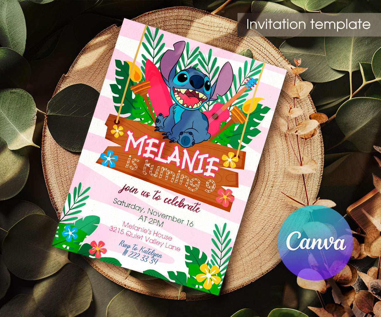 Lilo & Stitch Aloha customizable invitation template | Share or Print | RE535