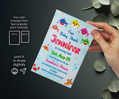 Baby Shark customizable invitation template | Share or Print | US572