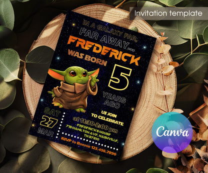 Baby Yoda Grogu Star Wars Mandalorian customizable invitation template | Share or Print | boy | SG558