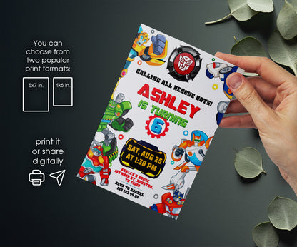 Transformers Rescue Bots customizable invitation template | Share or Print | boy | IC420