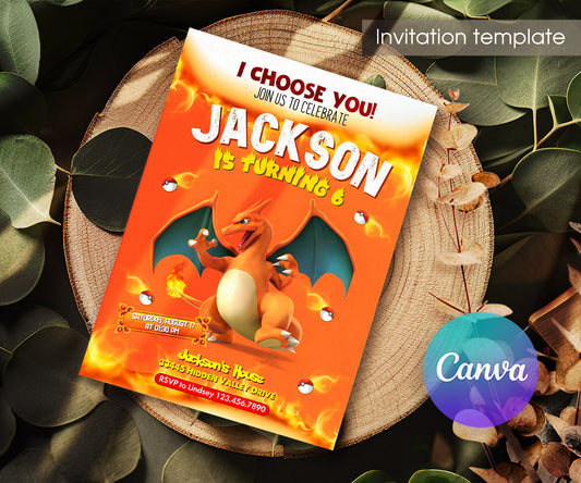 Charizard Pokemon Anime customizable invitation template | Share or Print | VF783