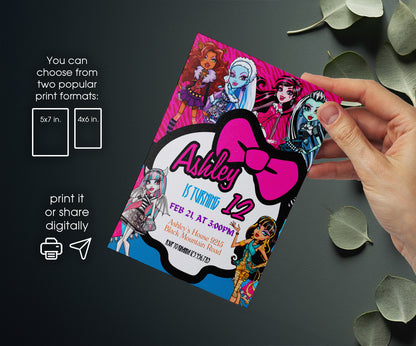 Monster High customizable invitation template | Share or Print | girl | KU657
