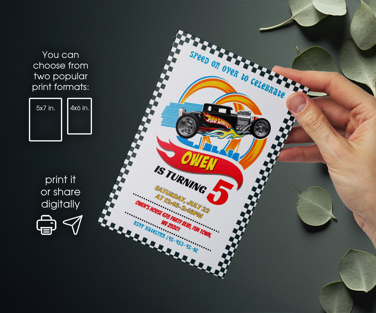 Hot Wheels Racing customizable invitation template | Share or Print | boy | KZ077