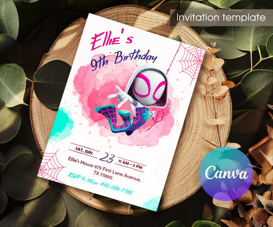 Spider Gwen Ghost Spidey customizable invitation template | Share or Print | girl | XH103