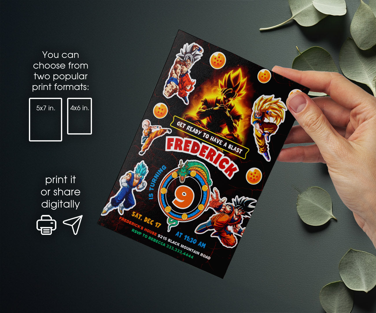 Dragon Ball Z Anime customizable invitation template | Share or Print | boy | FV723