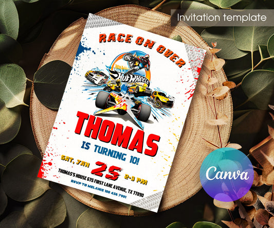 Hot Wheels Racing customizable invitation template | Share or Print | boy | AU690