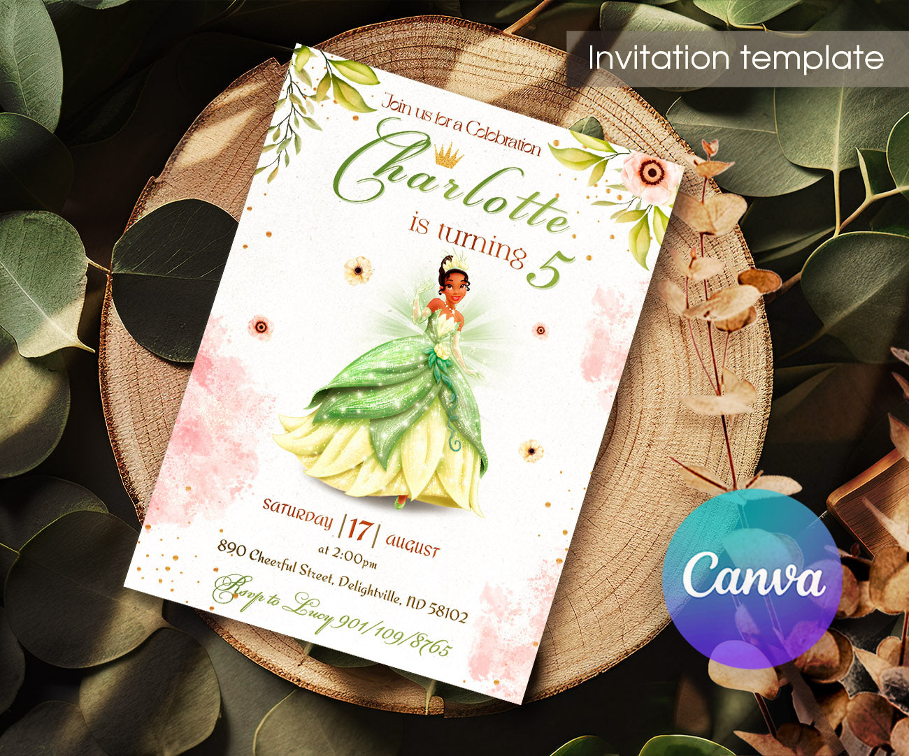 Tiana Frog Princess customizable invitation template | Share or Print | girl | SR448