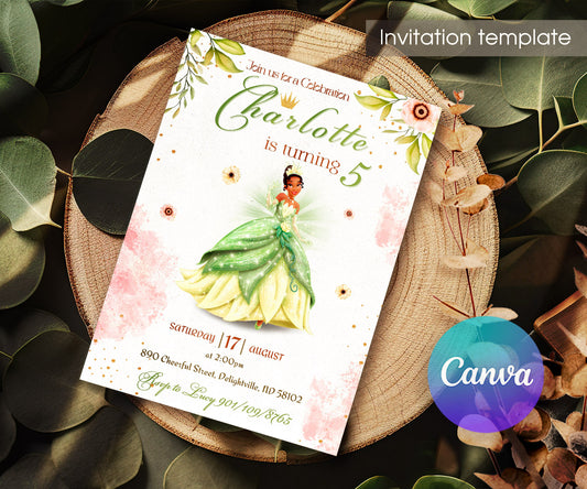 Tiana Frog Princess customizable invitation template | Share or Print | girl | SR448