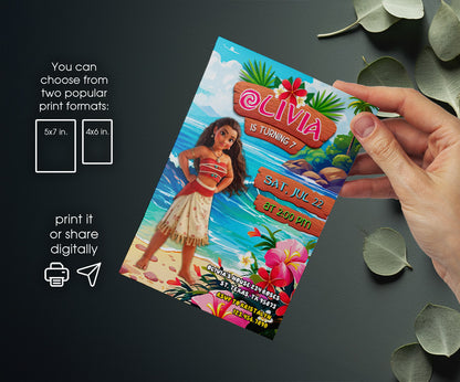 Moana Princess customizable invitation template | Share or Print | girl | YL766
