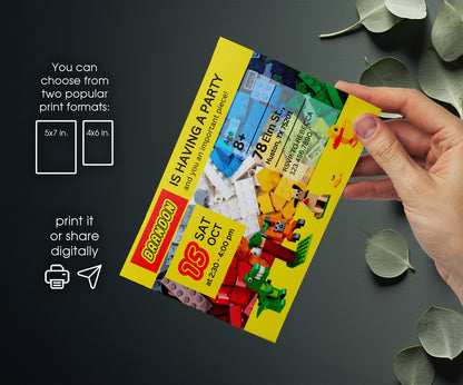 Lego customizable invitation template | Share or Print | WB698