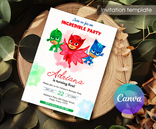 PJ Masks customizable invitation template | Share or Print | SW719