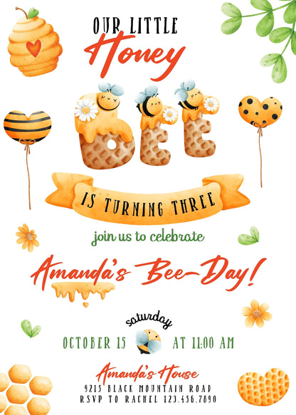 1st Bee Day Party customizable invitation template | Share or Print | ZJ030