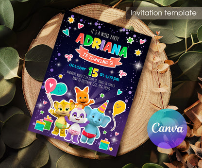 Word Party customizable invitation template | Share or Print | RV557