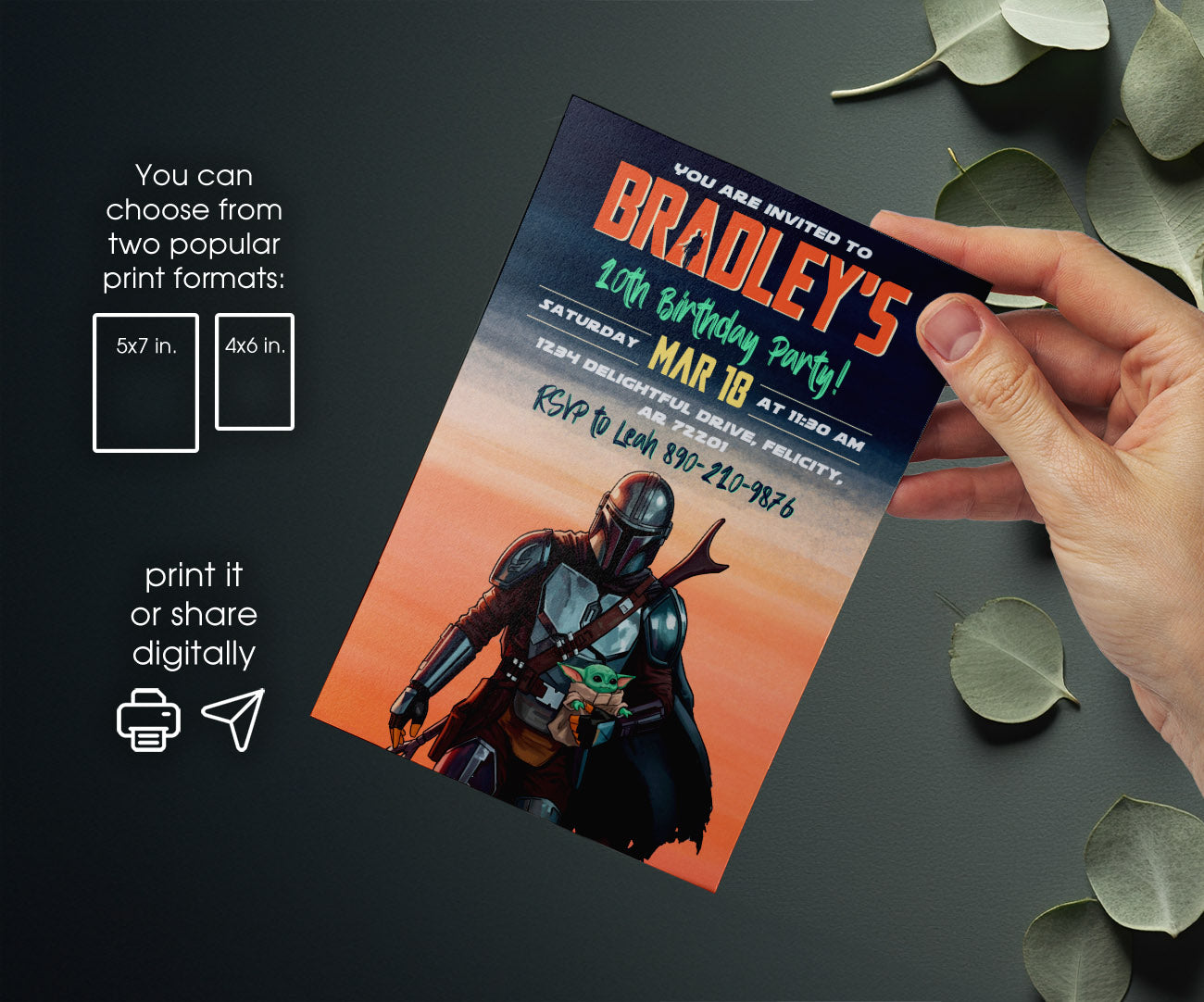 The Mandalorian Star Wars Grogu customizable invitation template | Share or Print | boy | OL956