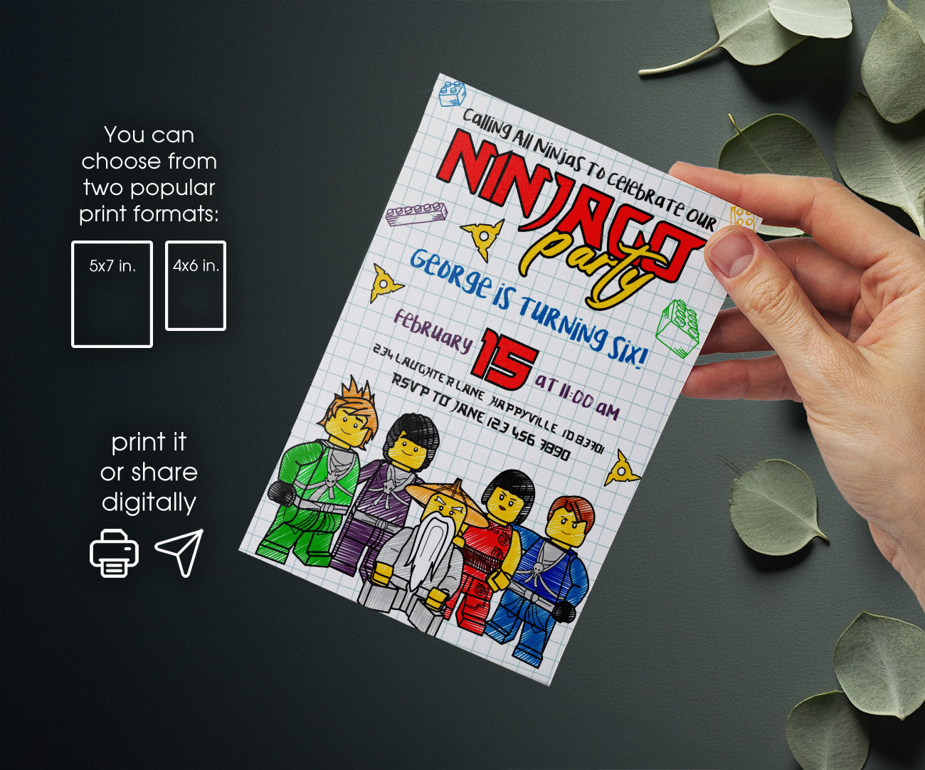Ninjago Minifigures Lego customizable invitation template | Share or Print | NT818