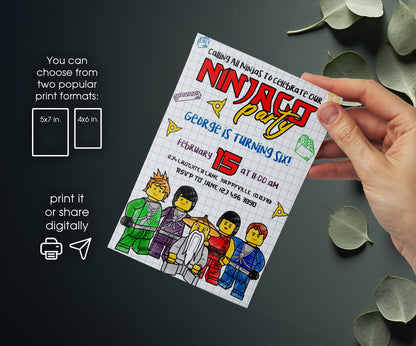 Ninjago Minifigures Lego customizable invitation template | Share or Print | NT818