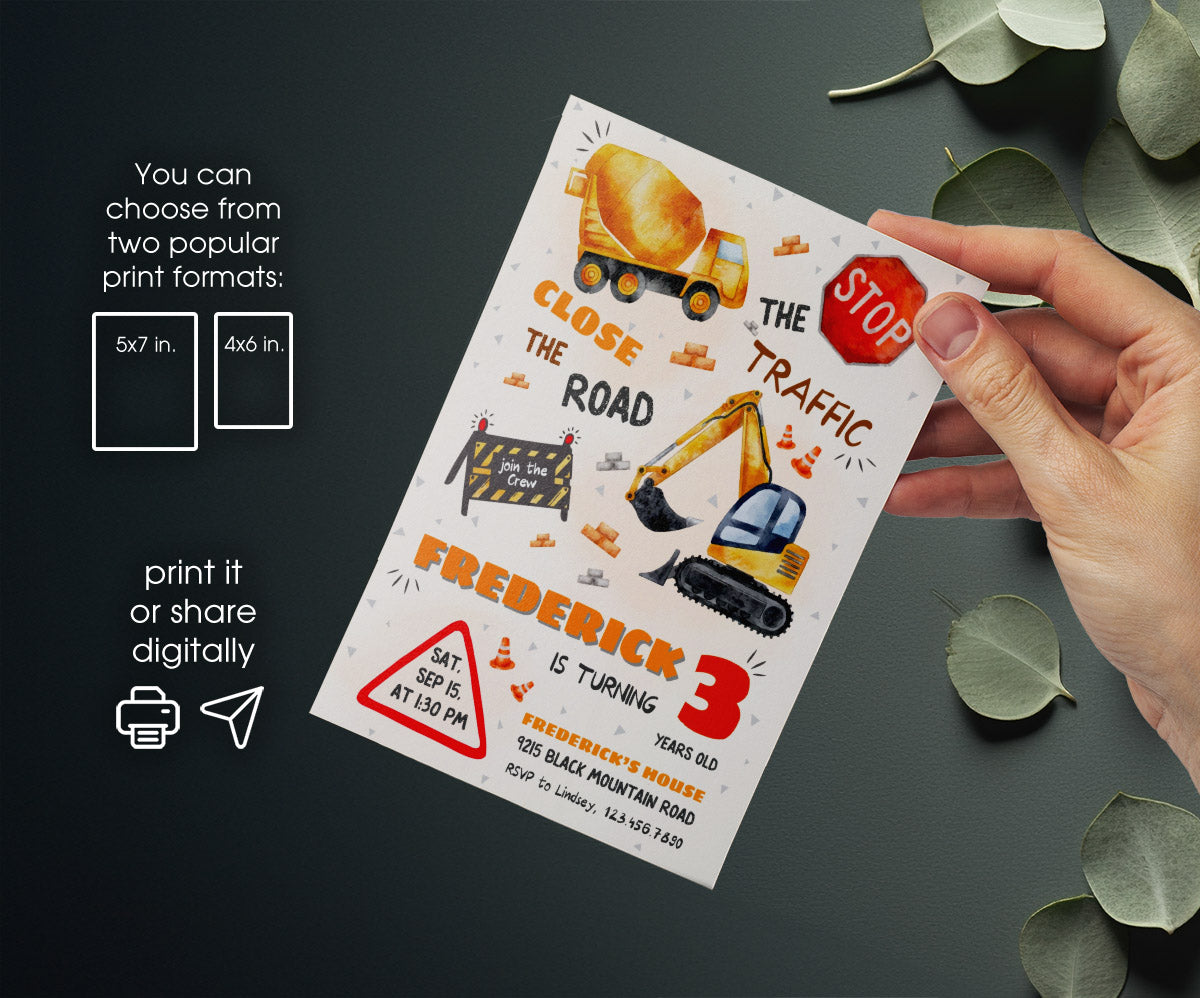 Dump Truck Construction customizable invitation template | Share or Print | boy | GQ586