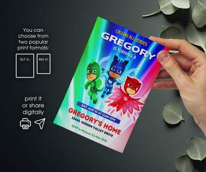 PJ Masks customizable invitation template | Share or Print | VU718