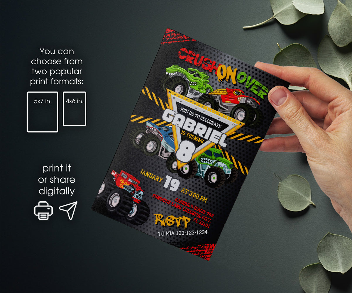 Monster Jam  Monster Truck customizable invitation template | Share or Print | boy | ST466