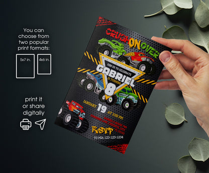 Monster Jam  Monster Truck customizable invitation template | Share or Print | boy | ST466