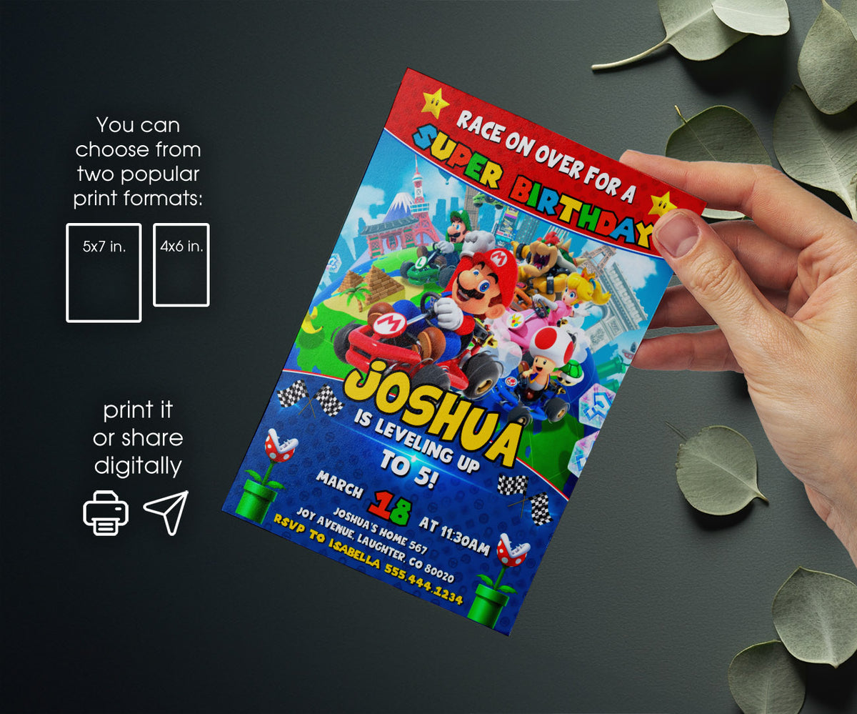 Mario Kart Gamer customizable invitation template | Share or Print | boy | GW219