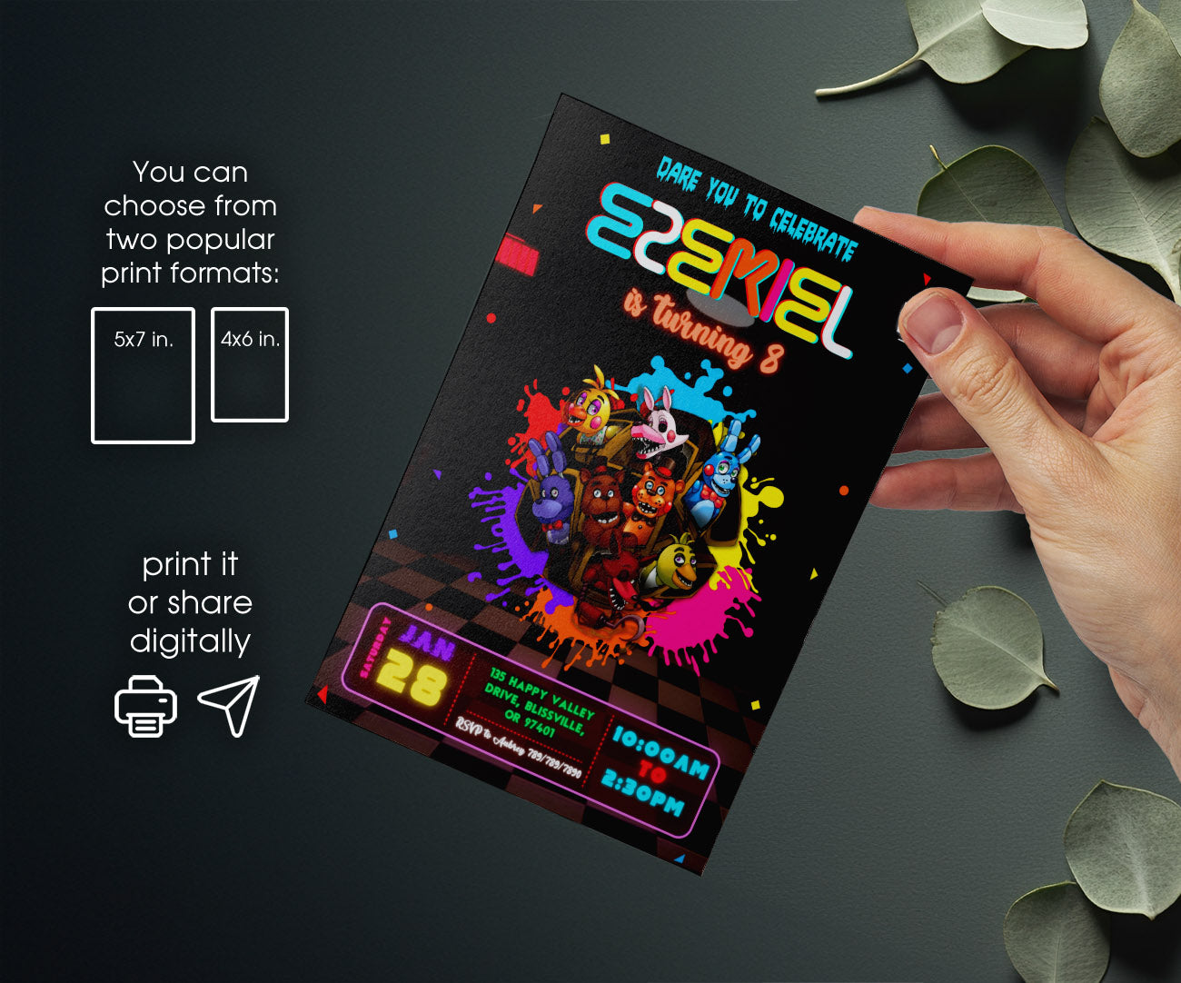 Five Nights at Freddy's customizable invitation template | Share or Print | WN325