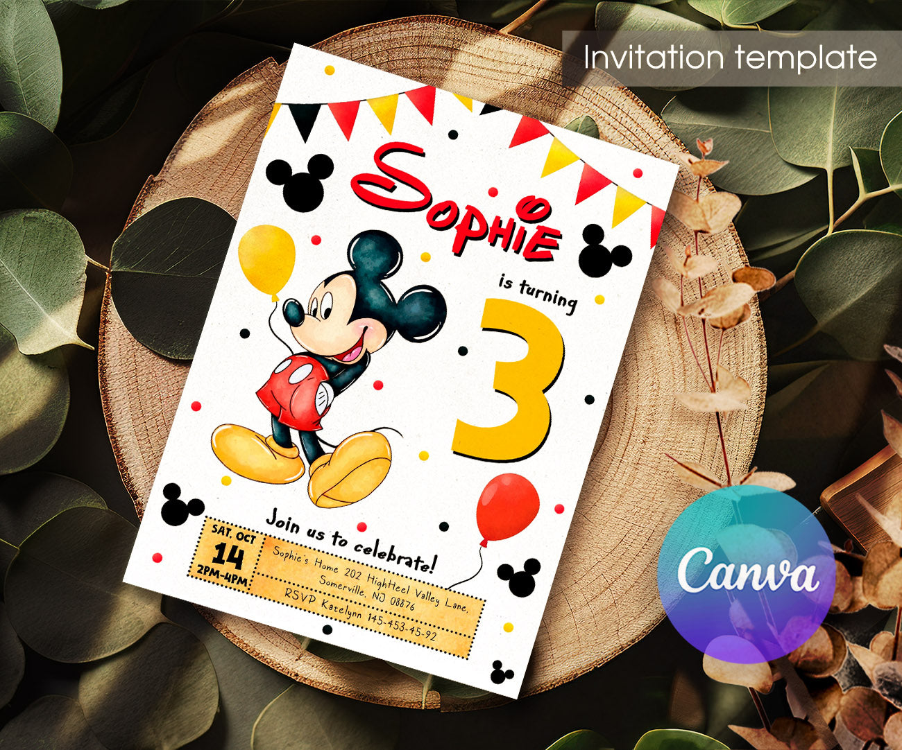 Mickey Mouse and Friends customizable invitation template | Share or Print | ZX114