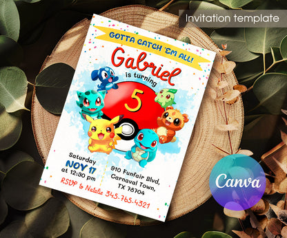 Pokemon Pikachu customizable invitation template | Share or Print | JE035