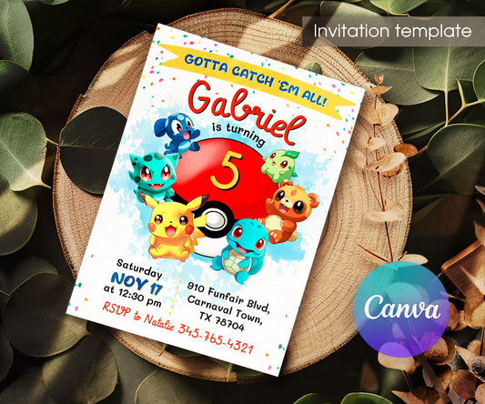 Pokemon Pikachu customizable invitation template | Share or Print | JE035