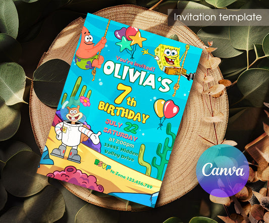 SpongeBob SquarePant customizable invitation template | Share or Print | EZ341