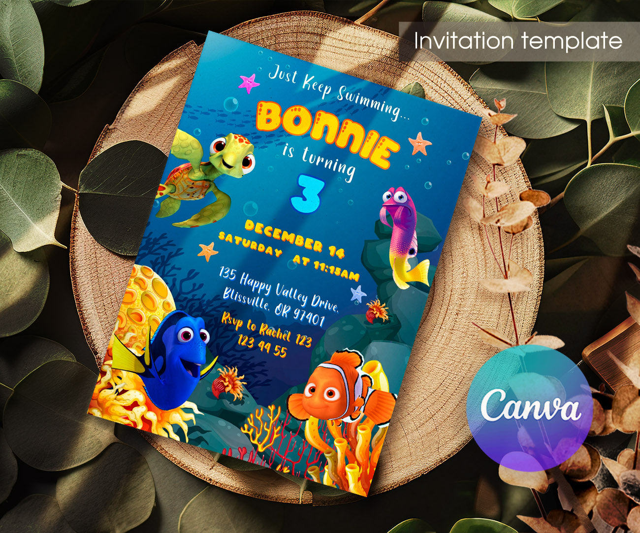 Finding Nemo customizable invitation template | Share or Print | LL964