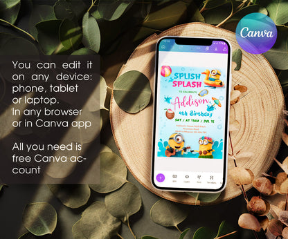 Minions Pool Party Despicable Me customizable invitation template | Share or Print | ZN846