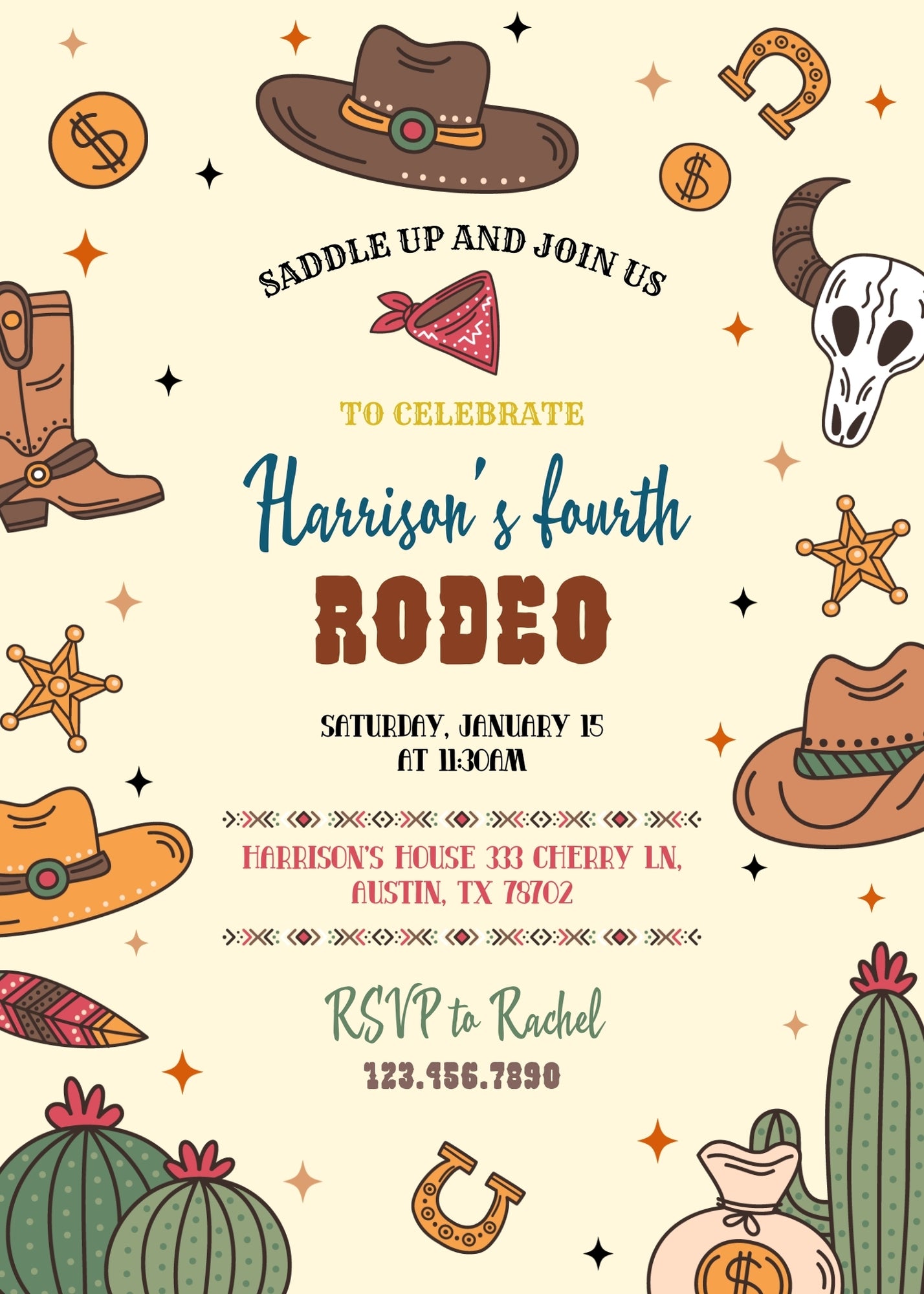 Cowboy Rodeo customizable invitation template | Share or Print | boy | XW129