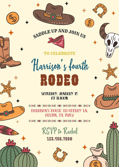 Cowboy Rodeo customizable invitation template | Share or Print | boy | XW129