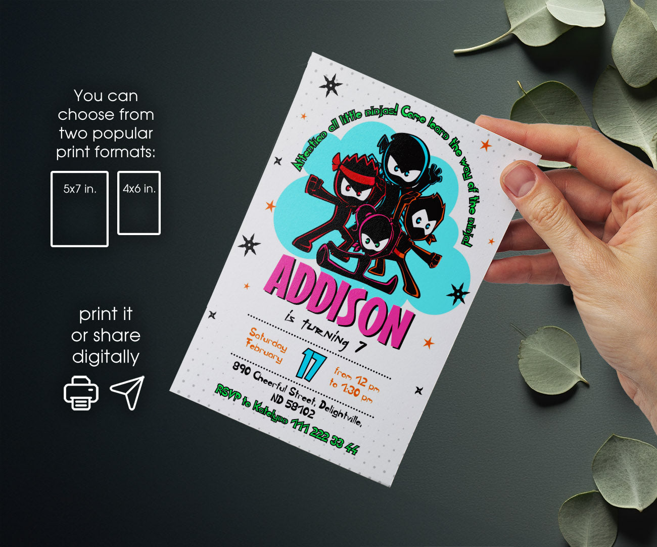 Ninja Kidz TV customizable invitation template | Share or Print | TT629