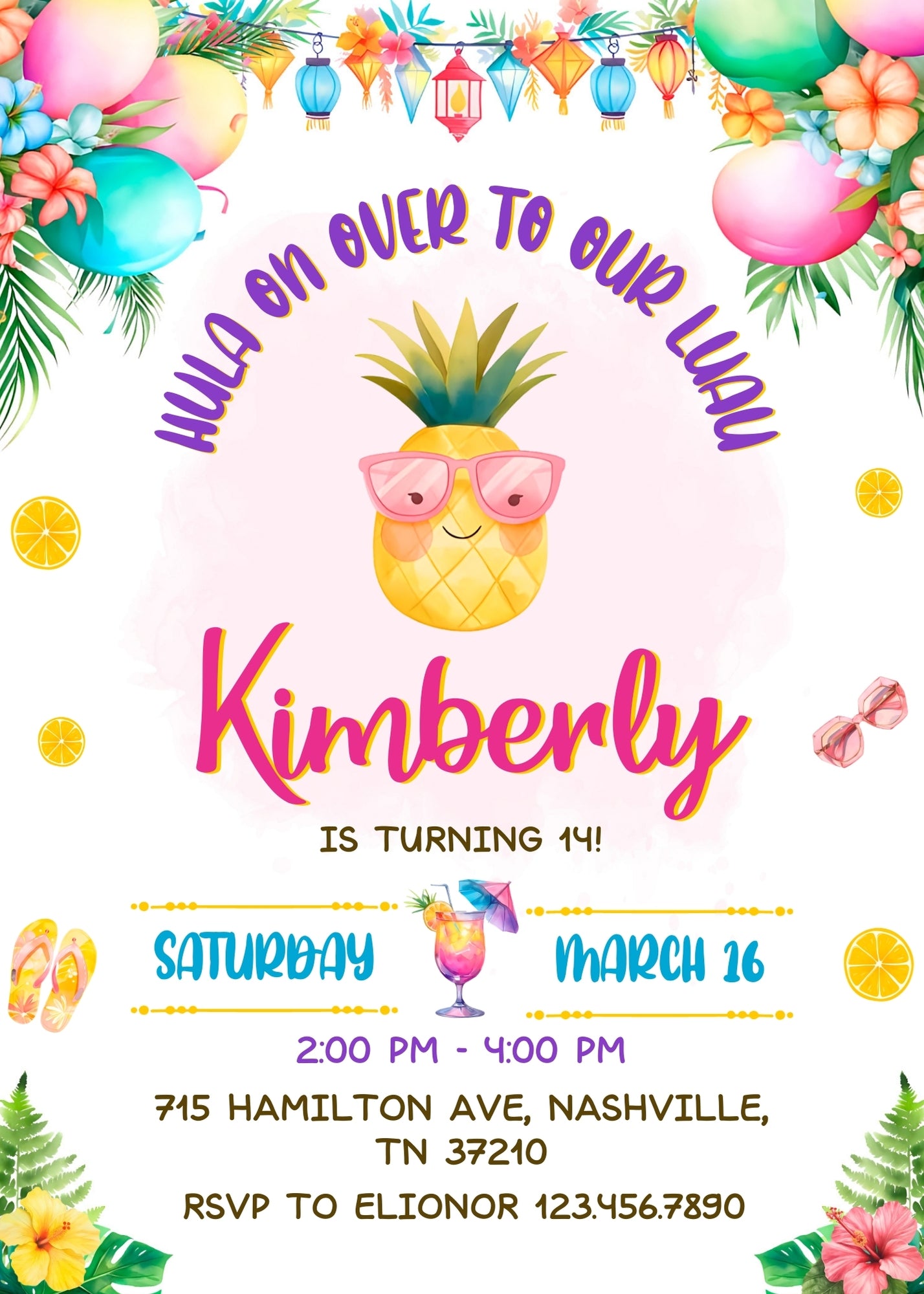 Aloha Luau Party customizable invitation template | Share or Print | girl | BS998