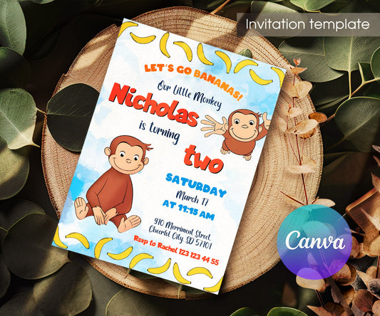 Curious George Monkey customizable invitation template | Share or Print | OS704