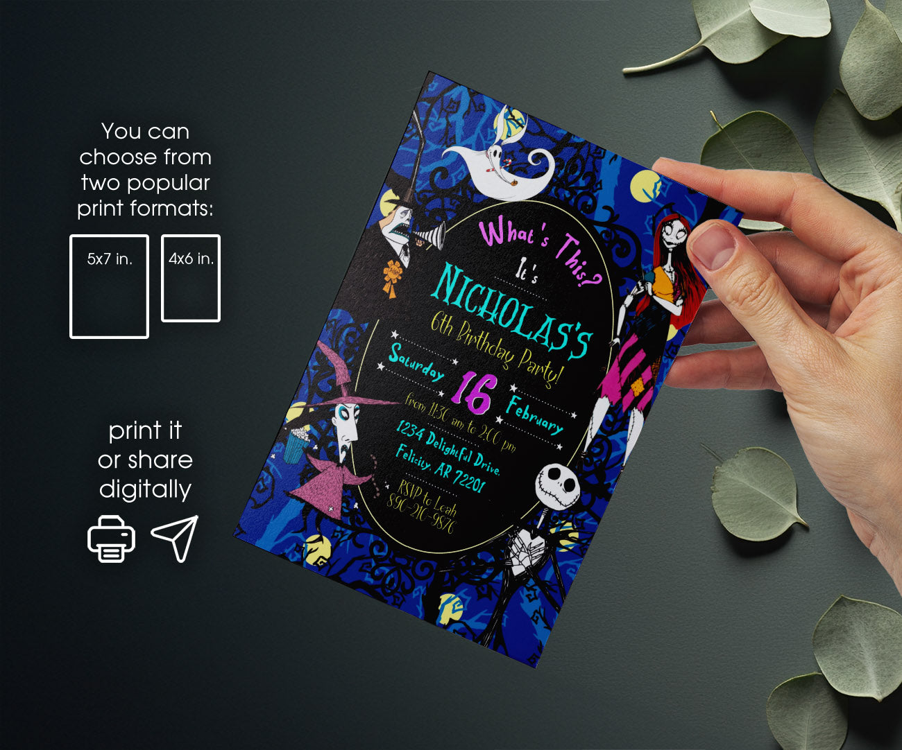 The Nightmare Before Christmas Halloween customizable invitation template | Share or Print | EY703