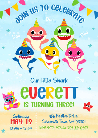 Baby Shark customizable invitation template | Share or Print | KS138