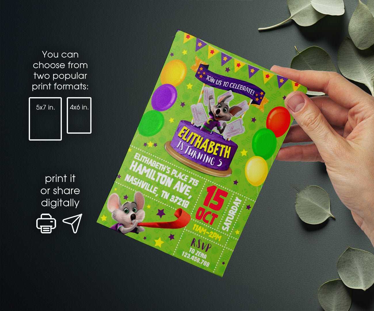 Chuck E. Cheese customizable invitation template | Share or Print | IT531
