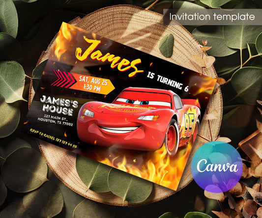 Cars Lightning McQueen customizable invitation template | Share or Print | boy | KK922